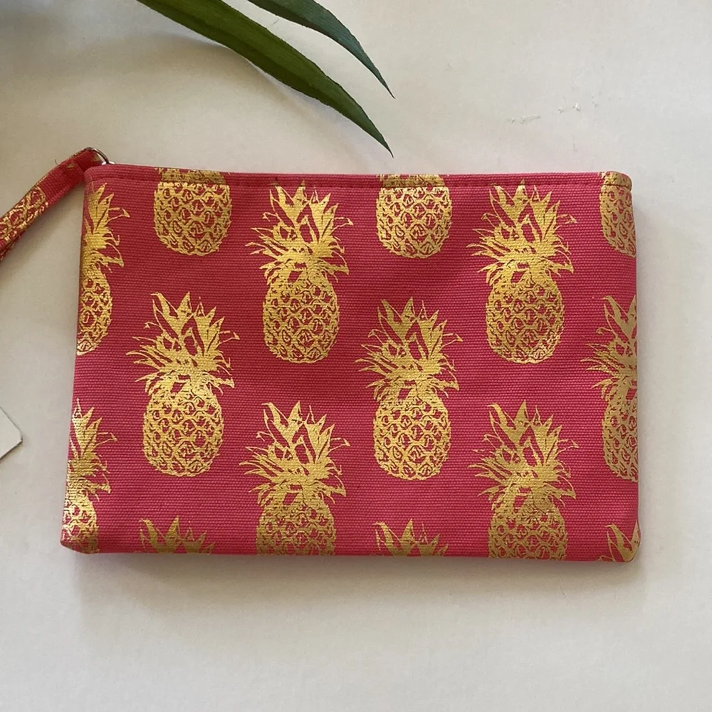 Pink & Gold Foil Pineapple Wristlet/Cosmetic Bag - Picture 4 of 9